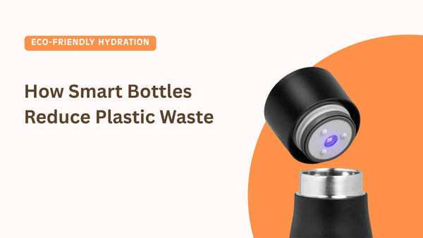 Smart water bottle with UV lid on orange background, eco-friendly hydration concept
