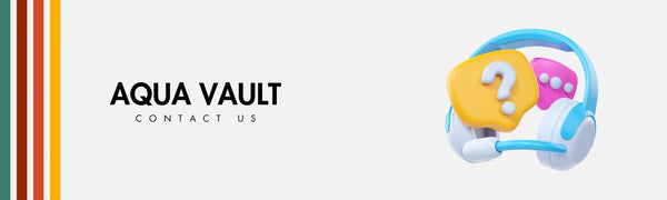Aqua Vault contact us banner with colorful icon on a white background