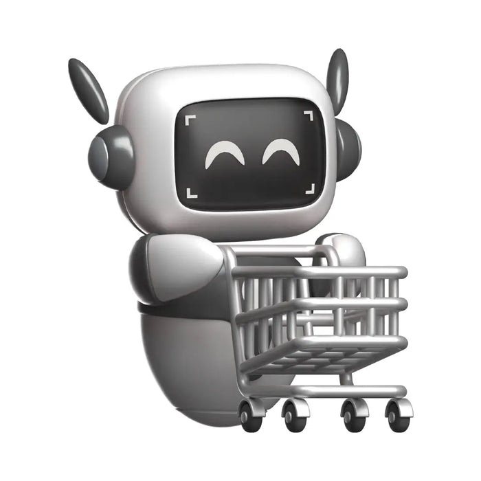 AQUA VAULT Robot with a shopping cart on a white background