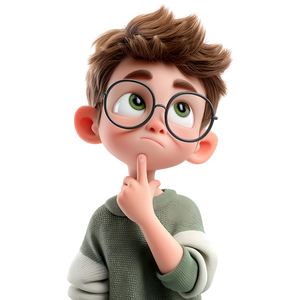 AQUA VAULT Cartoon character with glasses and a thoughtful pose on a white background