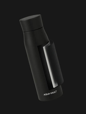 AQUA VAULT PureX Self-Cleaning  Smart Shadow Black Color Water Bottle on a black background