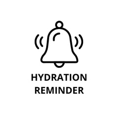 AQUA VAULT Black bell icon with 'HYDRATION REMINDER' text on a white background