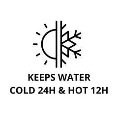 AQUA VAULT Icon with text 'Keeps water cold 24H & hot 12H' on a white background