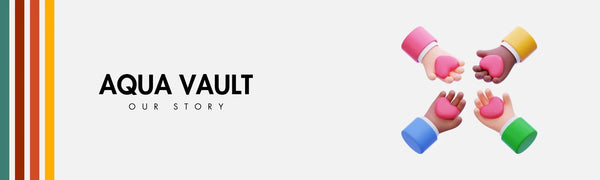 Colorful hands in a circle with 'Aqua Vault' branding on a white background