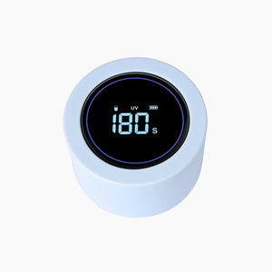 AQUA VAULT PureX bottle cap in tidal blue with digital UV display timer on white background.