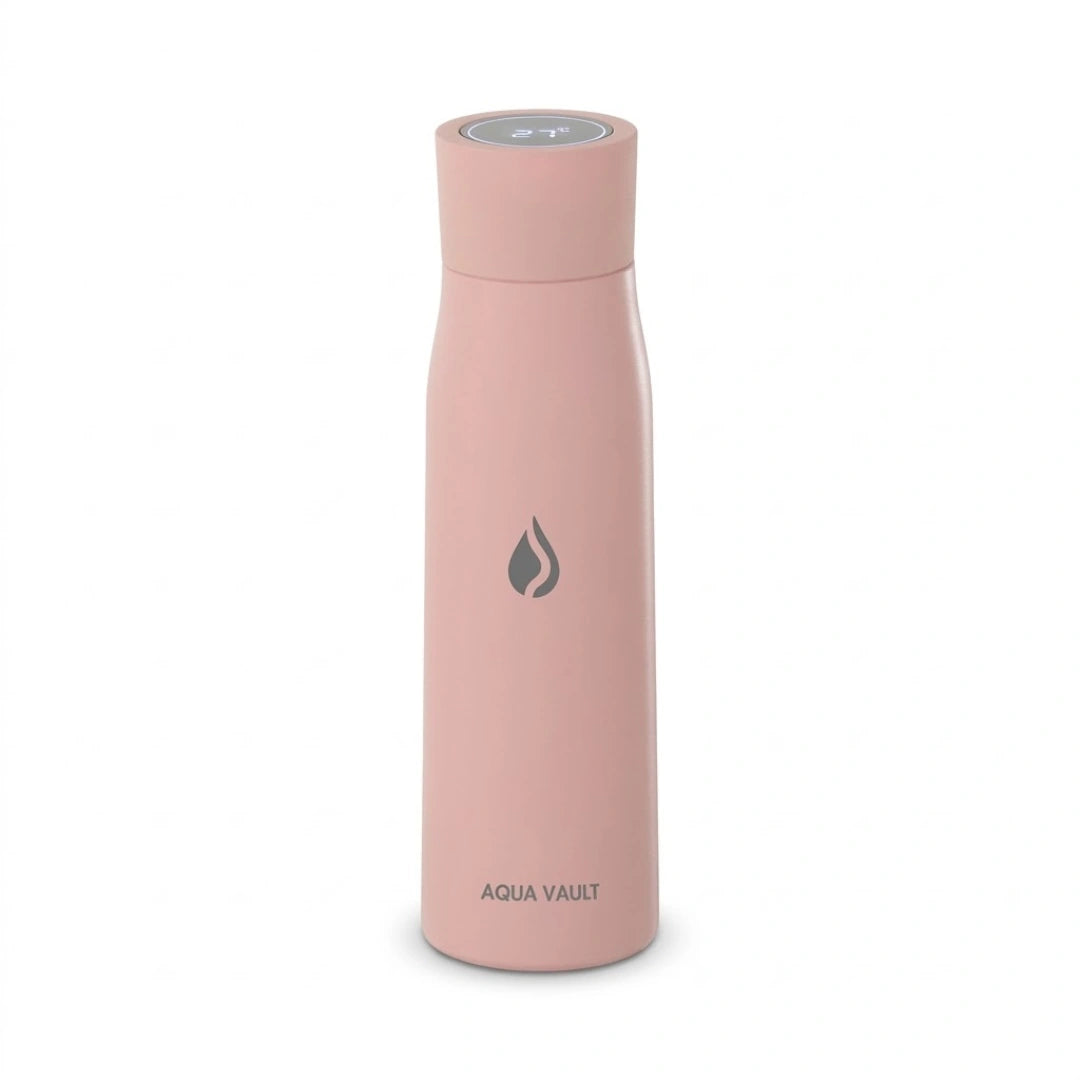 Pink AQUA VAULT PureX UV-C Self-Cleaning Premium Smart Water Bottle on a white background