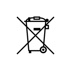 Waste management symbol with crossed-out bin on a white background