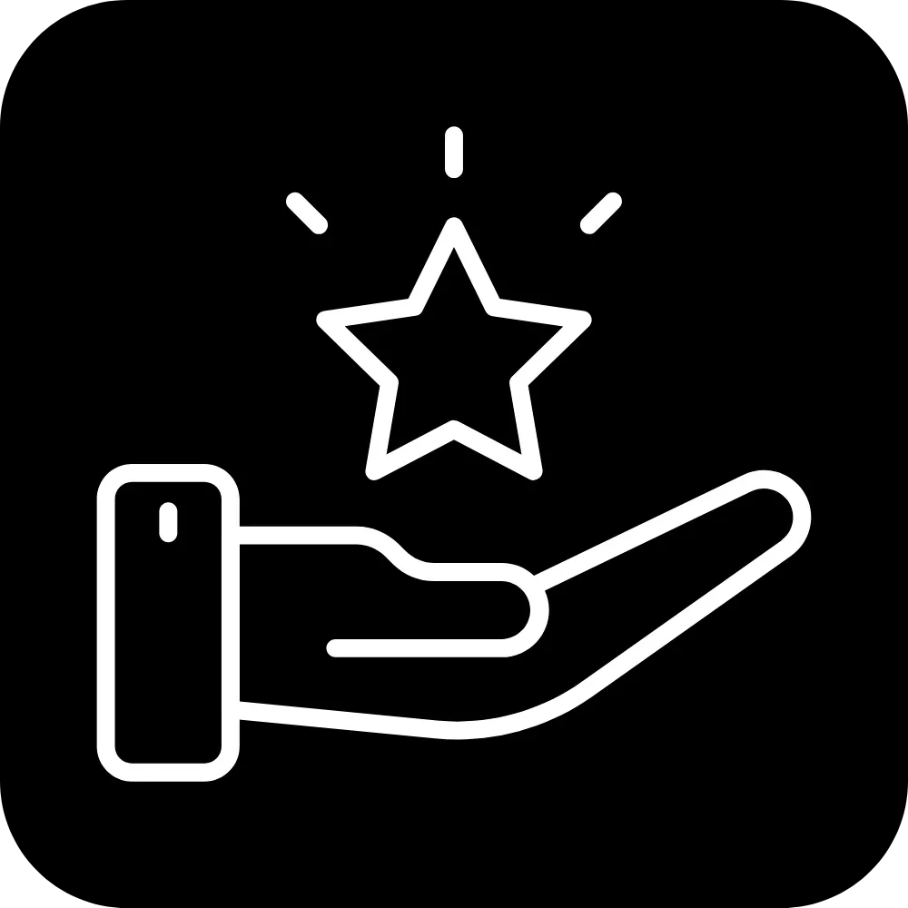 AQUA VAULT Reward Earn Icon - White outline of a hand holding a star on a black background
