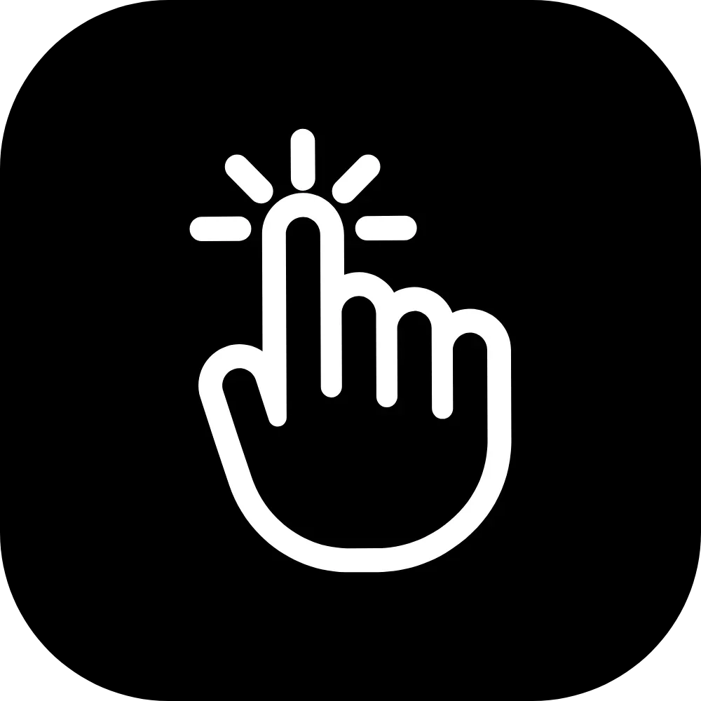 AQUA VAULT Reward Sign-up Image -White icon of a hand with a pointing finger on a black background