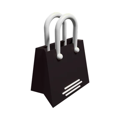 Black shopping bag with white handles on a white background