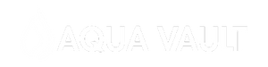 White AQUA VAULT logo on a transparent background