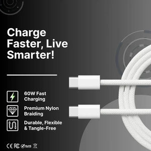 AQUA VAULT USB-C Charging Cable 1m White Colored with text on a dark background