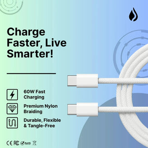 AQUA VAULT 1m USB-C fast charging nylon braided cable, durable, flexible, tangle-free.
