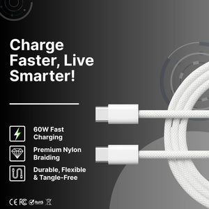 AQUA VAULT USBC White charging cable with text on a dark background