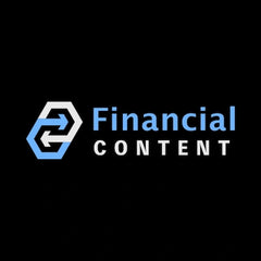 Financial Content logo with a blue and white design on a black background
